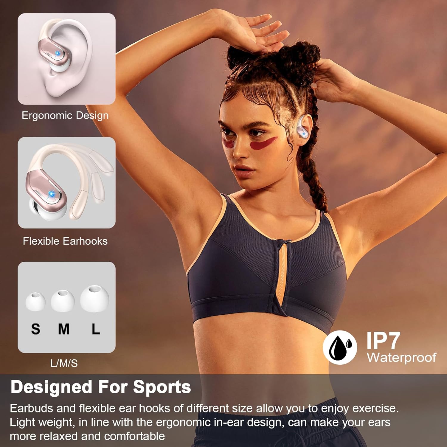 Thumbnail 5 de Wireless Earbud (Rosegold) — 75H Bluetooth 5.4, IP7 Waterproof, ENC Mic, 3D Bass, Earhooks