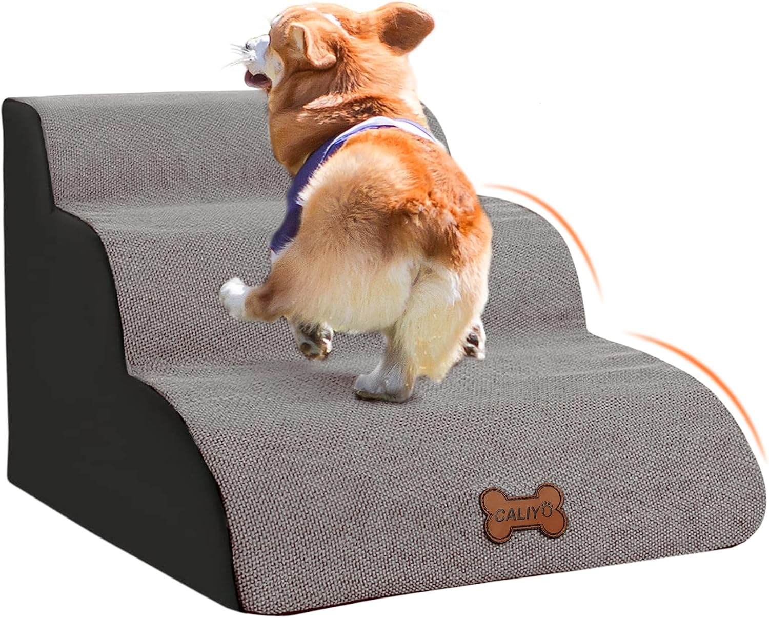 Detalle de CALIYO Hundetreppe 3 Stufen – rutschfeste, waschbare Haustiertreppe für kleine Hunde und Katzen (60×40×40 cm)
