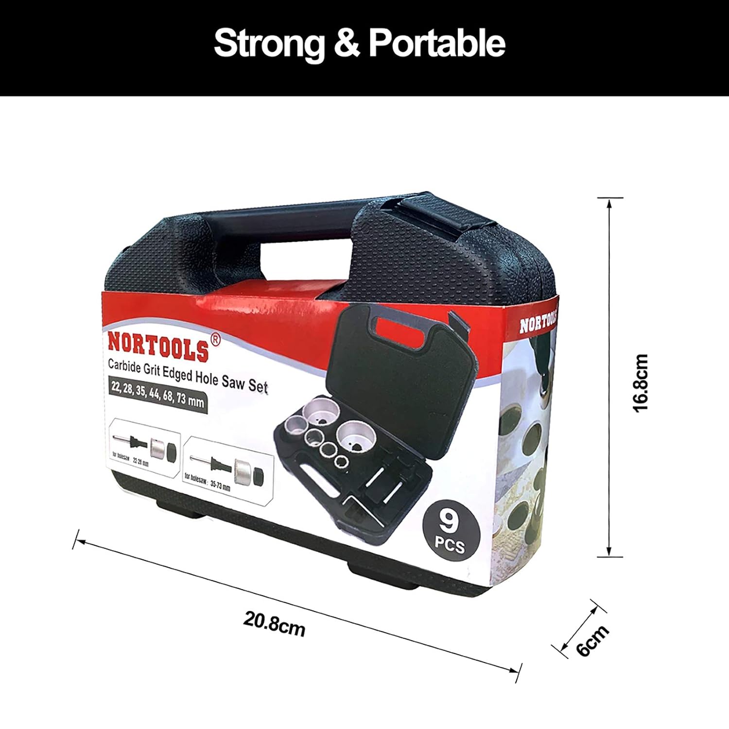 Detalle de NORTOOLS Diamond Hole Saw Set – 9pcs Carbide Grit Edged Holesaws for Tile, Stone & Ceramic Drilling