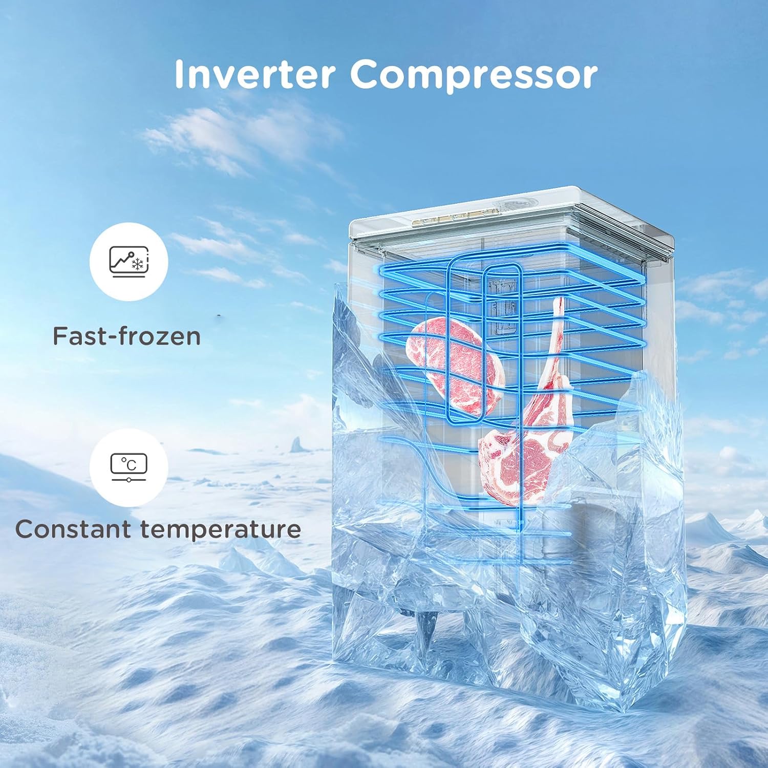 Detalle de COMFEE' 99L Chest Freezer RCC102BL2UK(E) – Convertible fridge or freezer in one