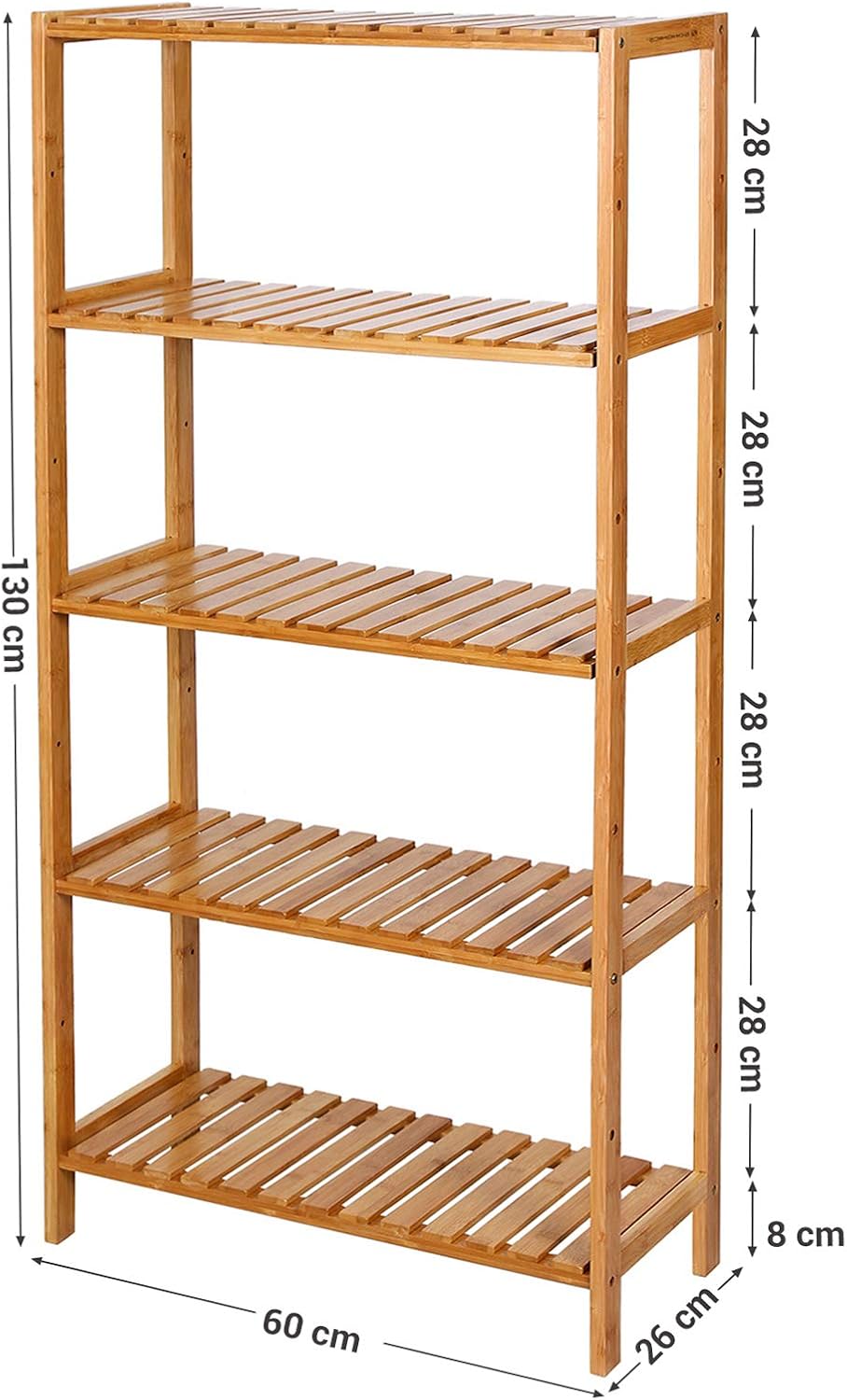 Detalle de SONGMICS BCB35Y Bamboo 5-Shelf Floor Storage Rack — Adjustable Heights in Natural Finish