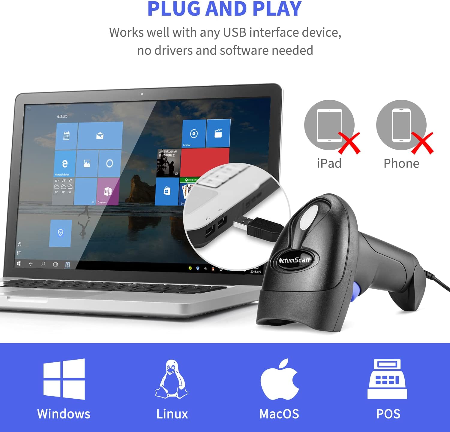 Thumbnail 6 de NetumScan NSL6 Wireless CCD Barcode Scanner (2.4G USB) – Versatile 1D Reader for PC, Mac and more