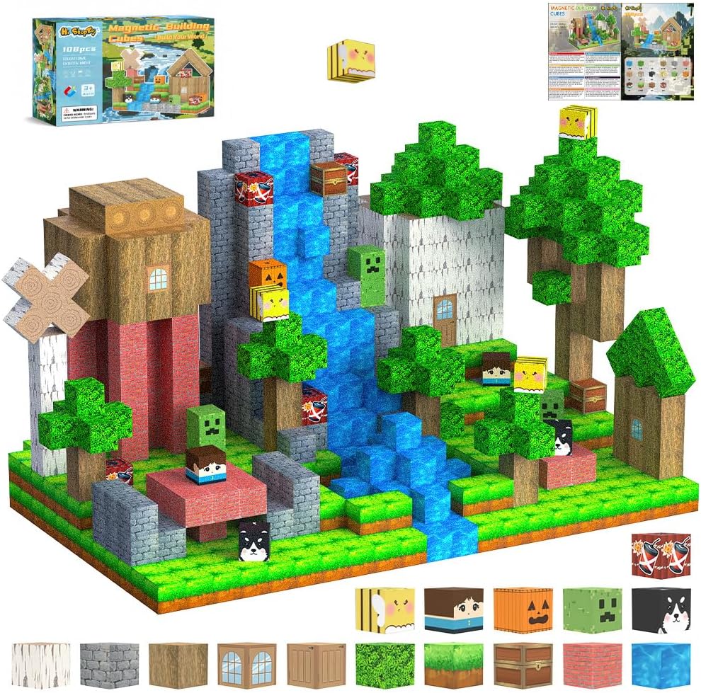 Detalle de HISHOPTOY magnetische Bausteine (108 Teile) – ländliches Haus & Naturalltag für Kinder ab 3 Jahren