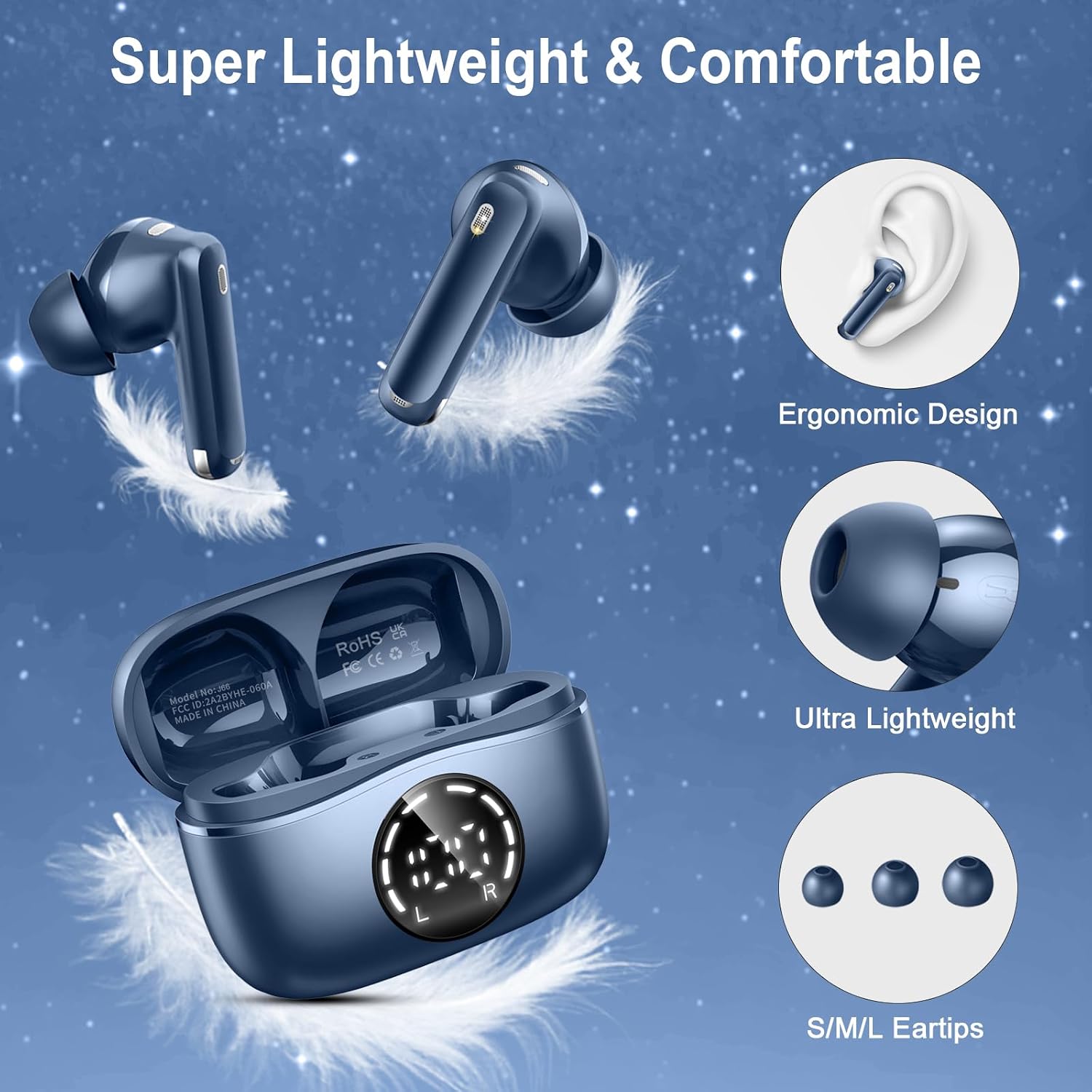 Detalle de Donerton 2026 Wireless Earbuds — In-Ear Bluetooth Earphones with 50H Playtime