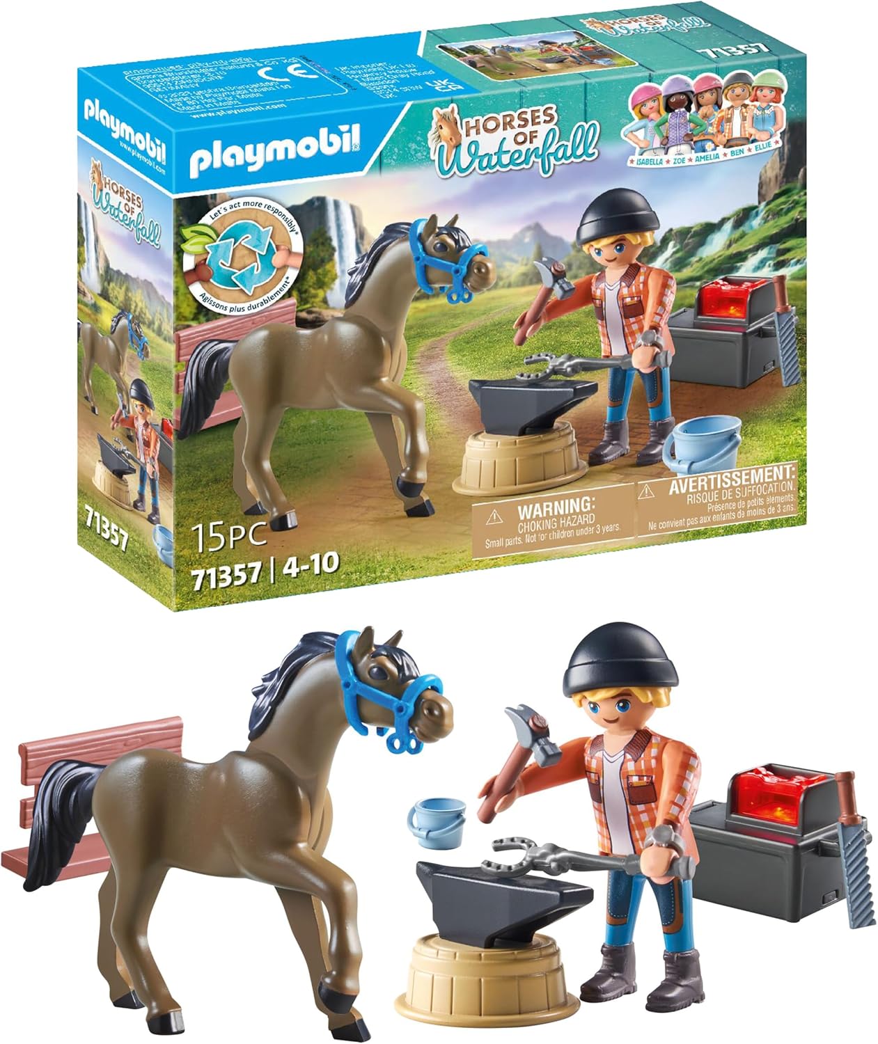 Detalle de PLAYMOBIL Horses of Waterfall 71357 Hufschmied Ben & Achilles – interaktive Pferdepflege auf der Waterfall Ranch