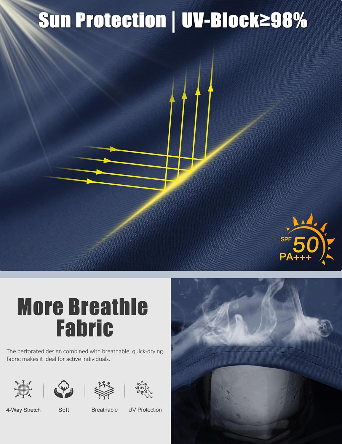 Detalle de TACVASEN Herren UV-Schutz T-Shirts UPF 50+ Kurzarm – Funktionalität trifft Sonnenschutz