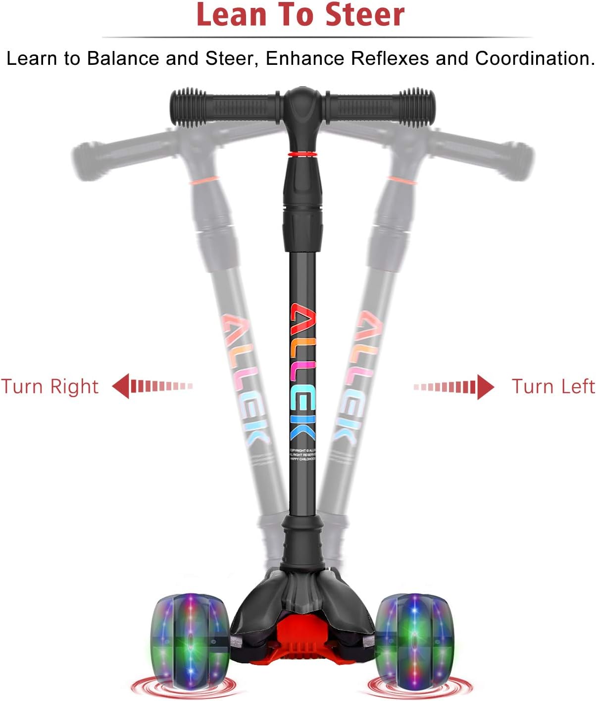 Thumbnail 3 de Allek Kick Scooter B02: Lean 'N Glide with 4-Height Adjustability and Light-Up PU Wheels