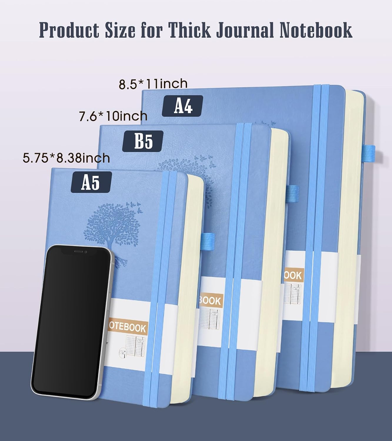 Detalle 2 de Ansopu A4 Lined Journal Notebook, 365 Pages, 100 GSM Paper, Blue Hardcover