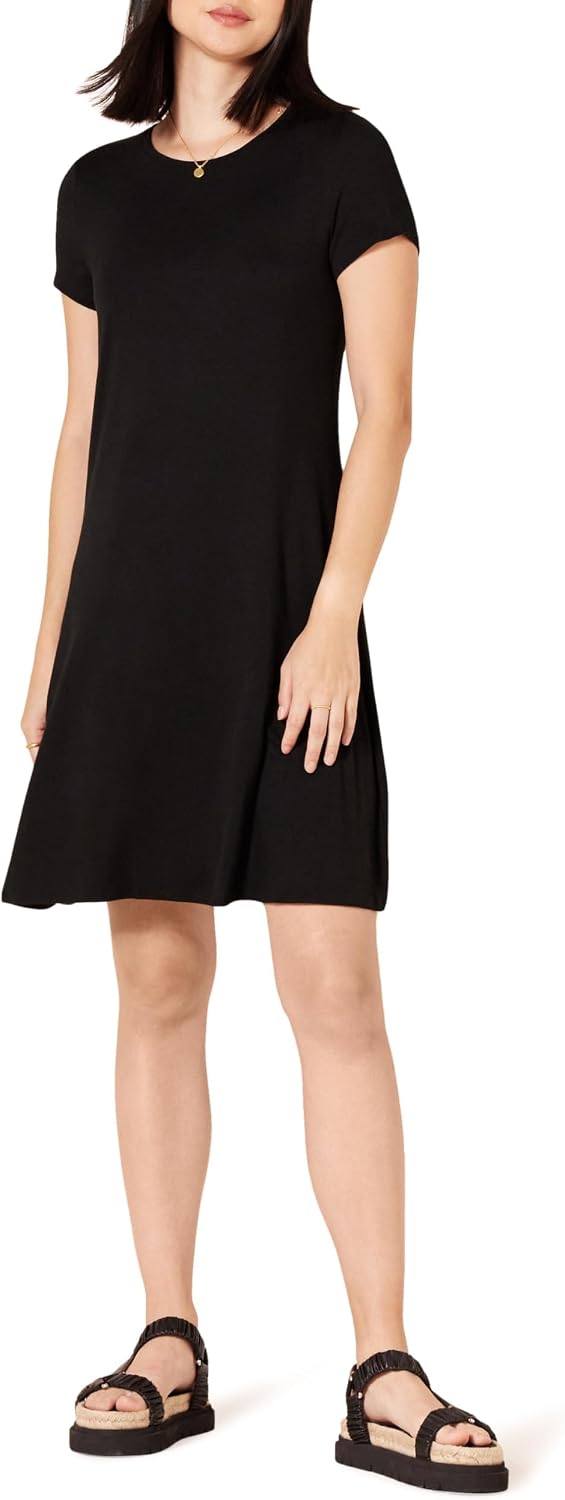 Detalle de Amazon Essentials Women's Short-Sleeve Scoop Neck A-line Swing Dress (Plus Size Available)