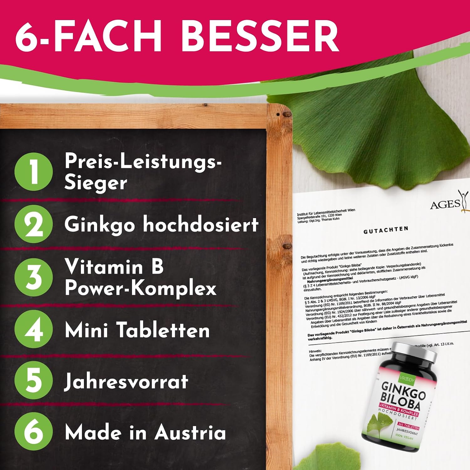 Detalle de Ginkgo Biloba 6000mg 365 Tabletten