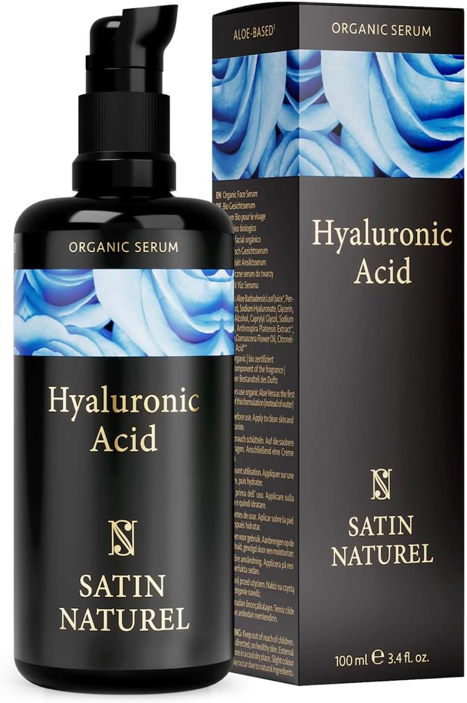 Detalle de Sérum Satin Naturel Acide Hyaluronique forte teneur (100 ml) – Hydratation 24 h, effet anti-âge vegan