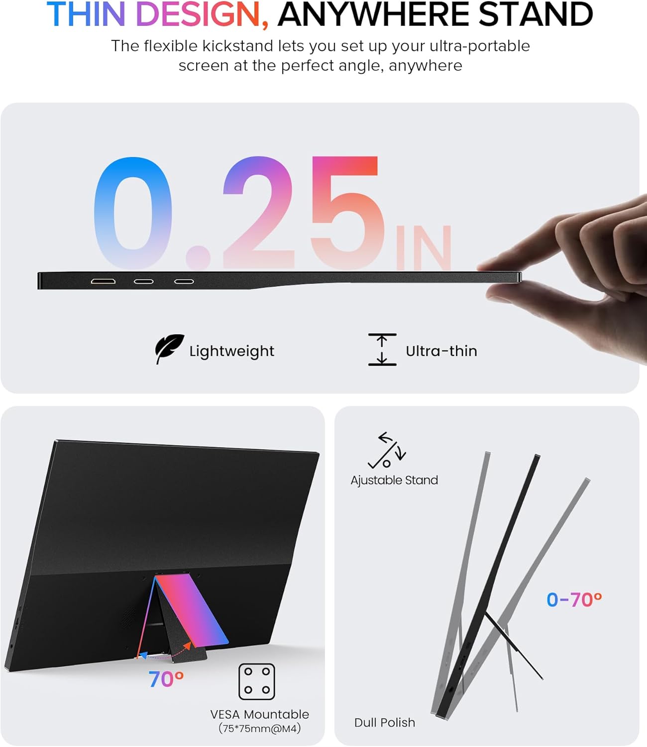 Thumbnail 2 de EVICIV Portable Monitor 15.6" (125% sRGB) 1080P USB-C & Mini HDMI with VESA Mount and Travel Case