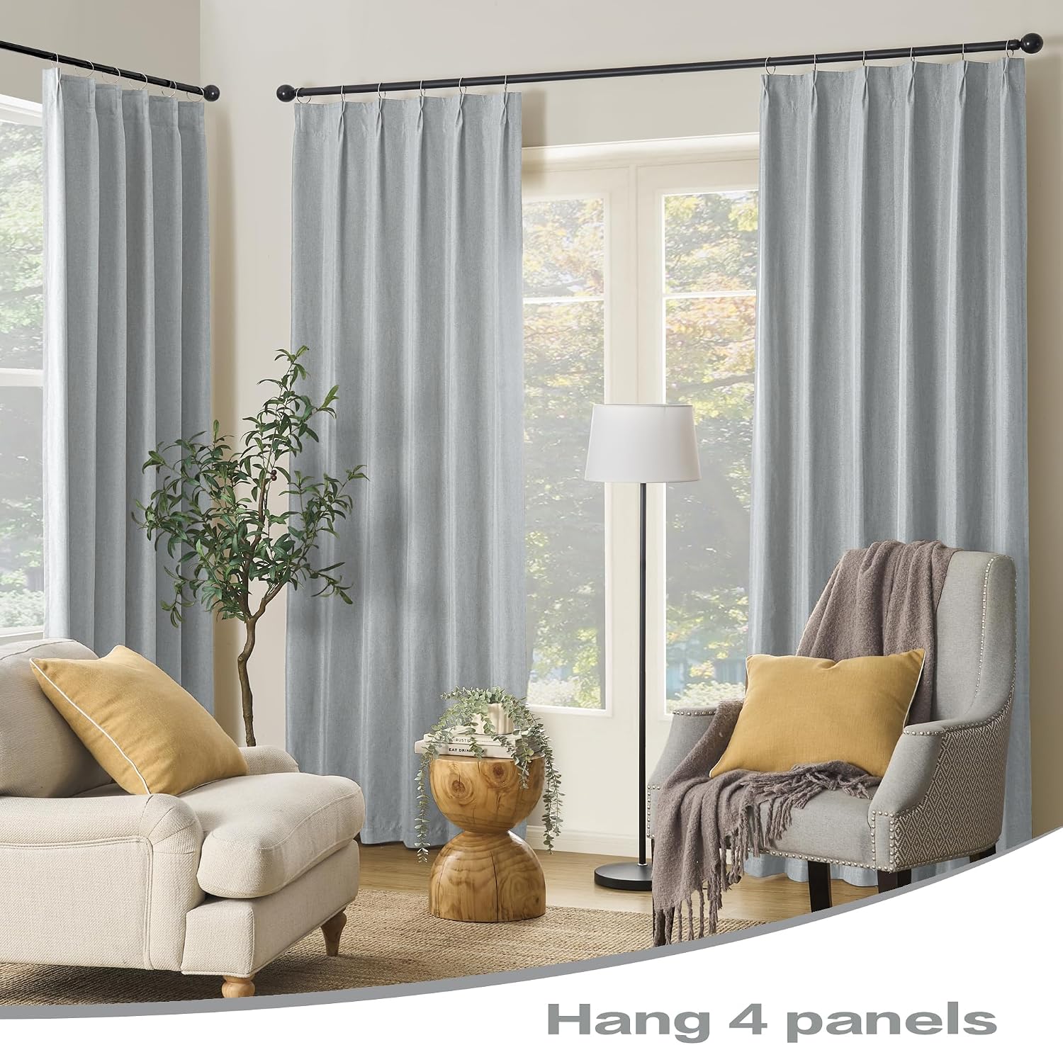 Thumbnail 3 de DUALIFE Pleated Light Gray Linen Blackout Curtains 50x105 🏠