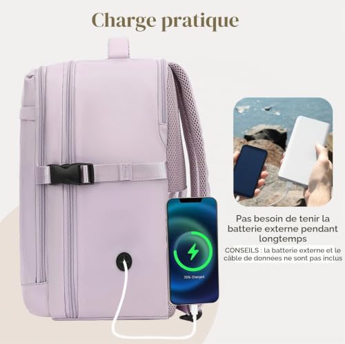 Detalle 2 de Yankony, sac à dos de voyage cabine pour Ryanair avec compartiment 14 pouces