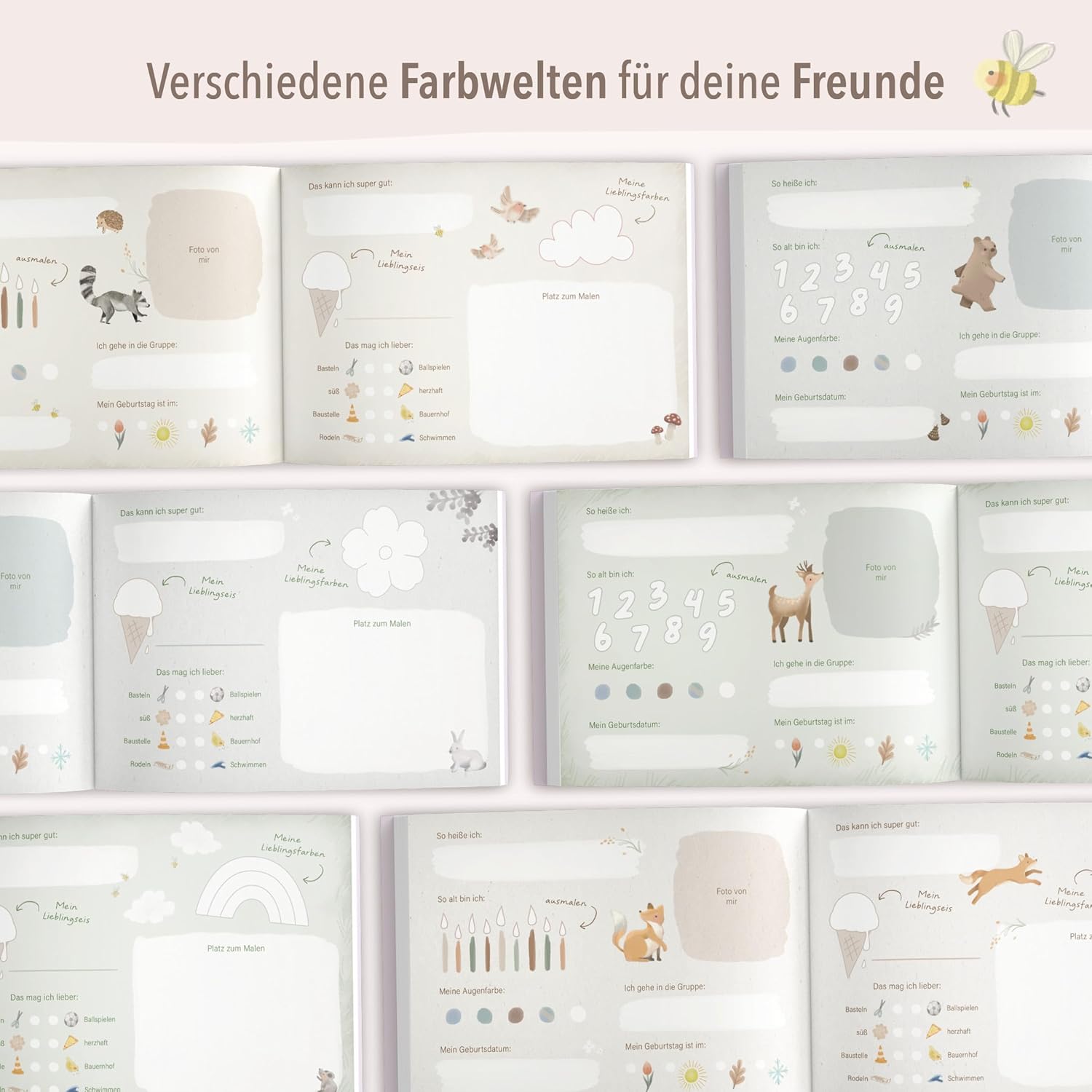 Thumbnail 2 de mintkind® Freundebuch Kindergarten – Waldtiere, 80 Seiten zum Ausfüllen (DIN A5) für Jungen und Mädchen