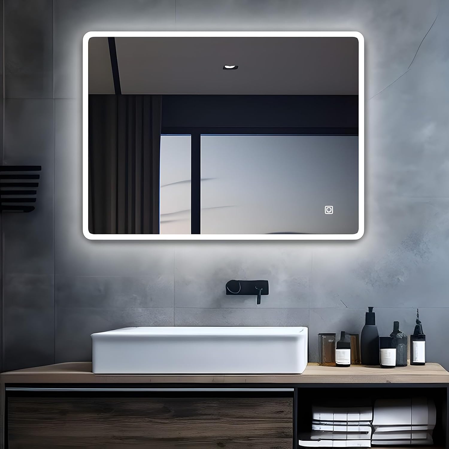 Detalle de MIQU Specchio da Bagno LED 1200 x 700 mm con Luce Fredda, Anti-Appannamento e Controllo Touch
