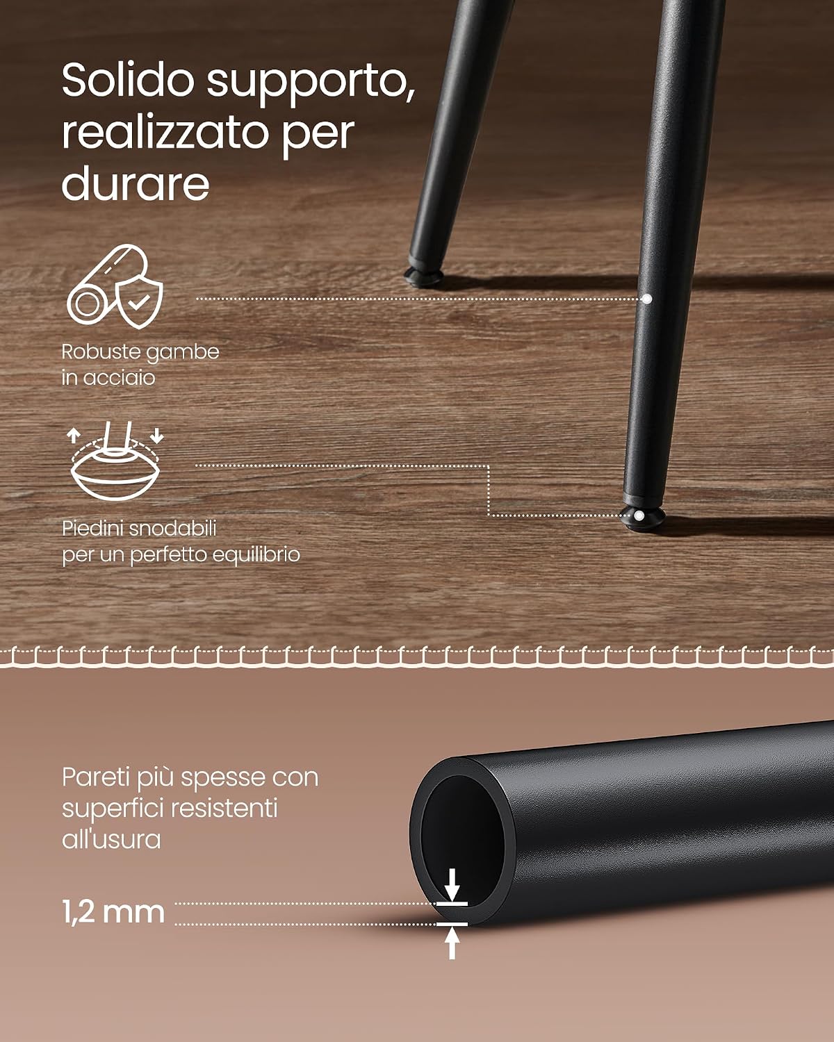 Detalle 2 de VASAGLE EKHO Collezione: Sgabelli Cucina da Bar, Set da 2, altezza 63 cm, PU con cucitura marrone caramello (LBC080K01V1)