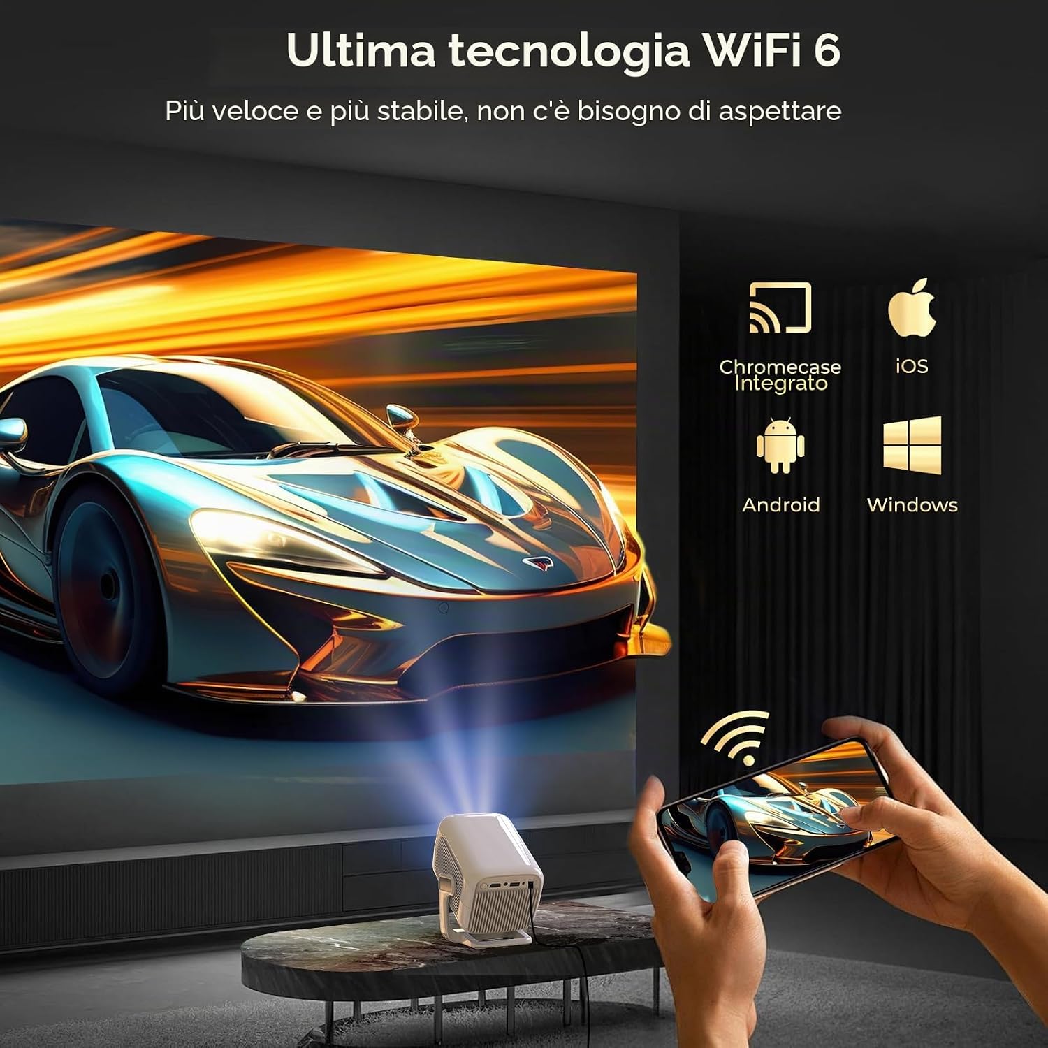 Thumbnail 4 de Lyncast Proiettore Smart 1080P Nativo con Android TV 13, 800 ANSI Lumen e autofocus