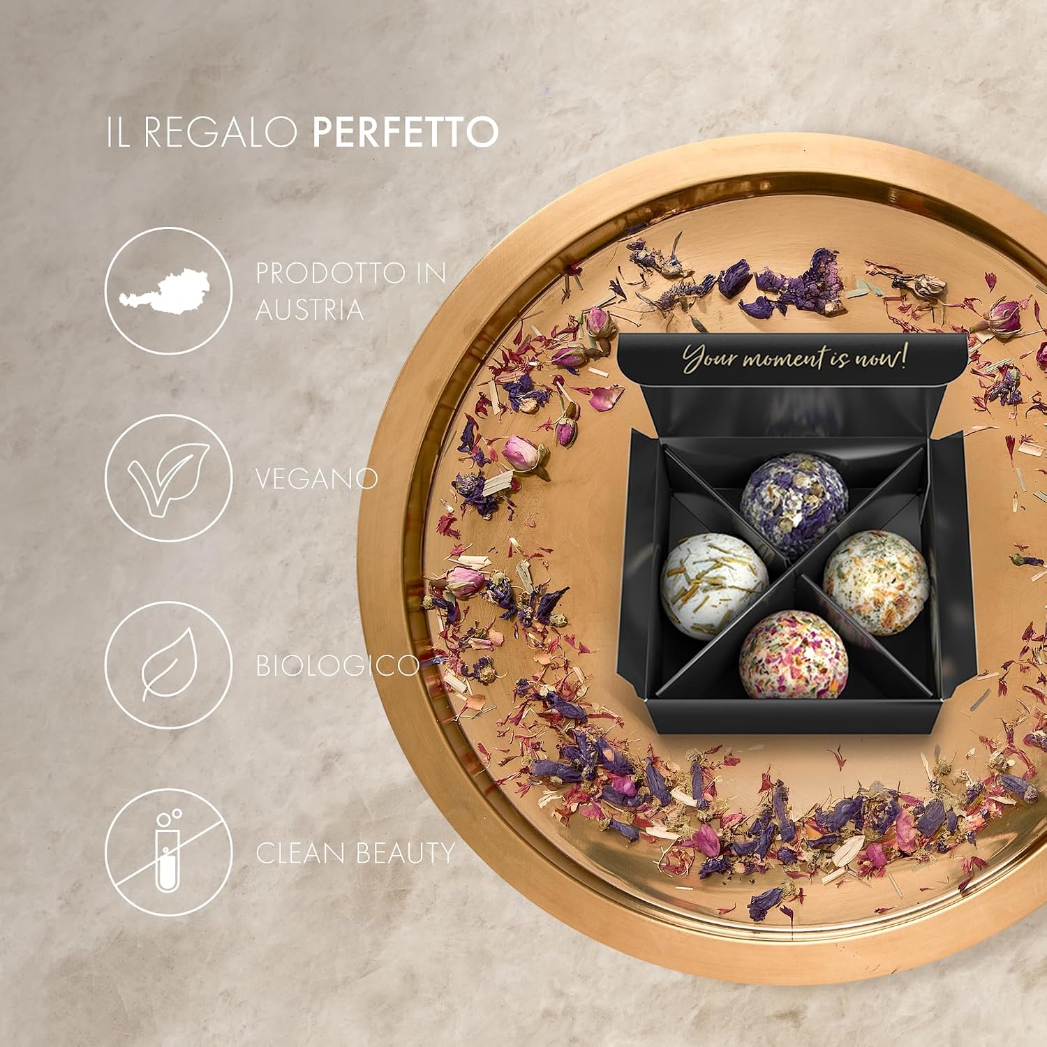 Detalle 2 de Satin Naturel Cofanetto 4 Bombe da Bagno BIO – Lusso Vegan per Lei, Regalo Benessere