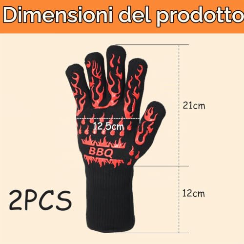 Thumbnail 1 de Guanti da barbecue Keratobleem 2 pezzi, resistenti al calore fino a 800°C, rosso, taglie L–XXL