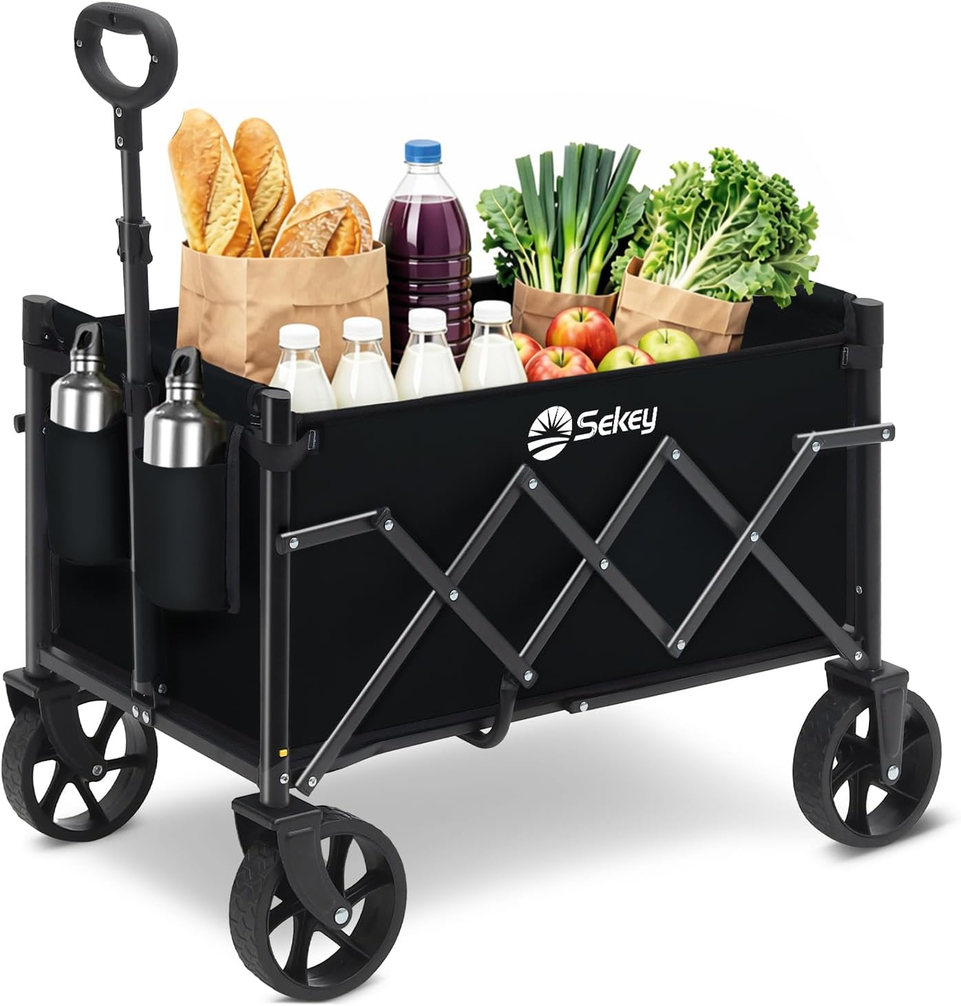 Sekey faltbarer Bollerwagen Klein (80 kg), Klapp-Handwagen mit höhenverstellbarem Griff – Mini 4029 in Schwarz