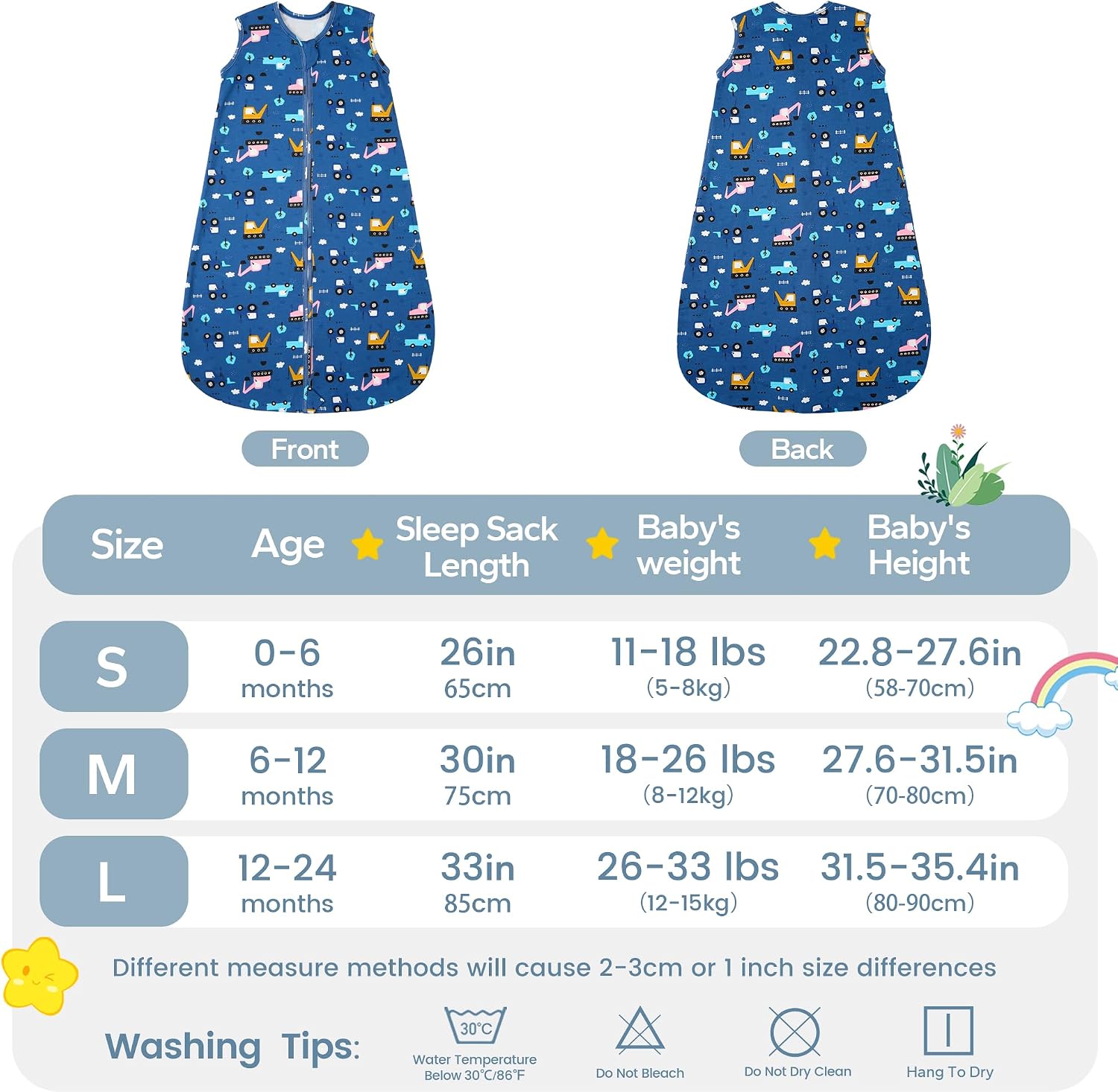 Detalle de ZIGJOY 0.5 Tog Baby Sleeping Bag – 100% Cotton Summer Sleep Sack (6-12 Months)