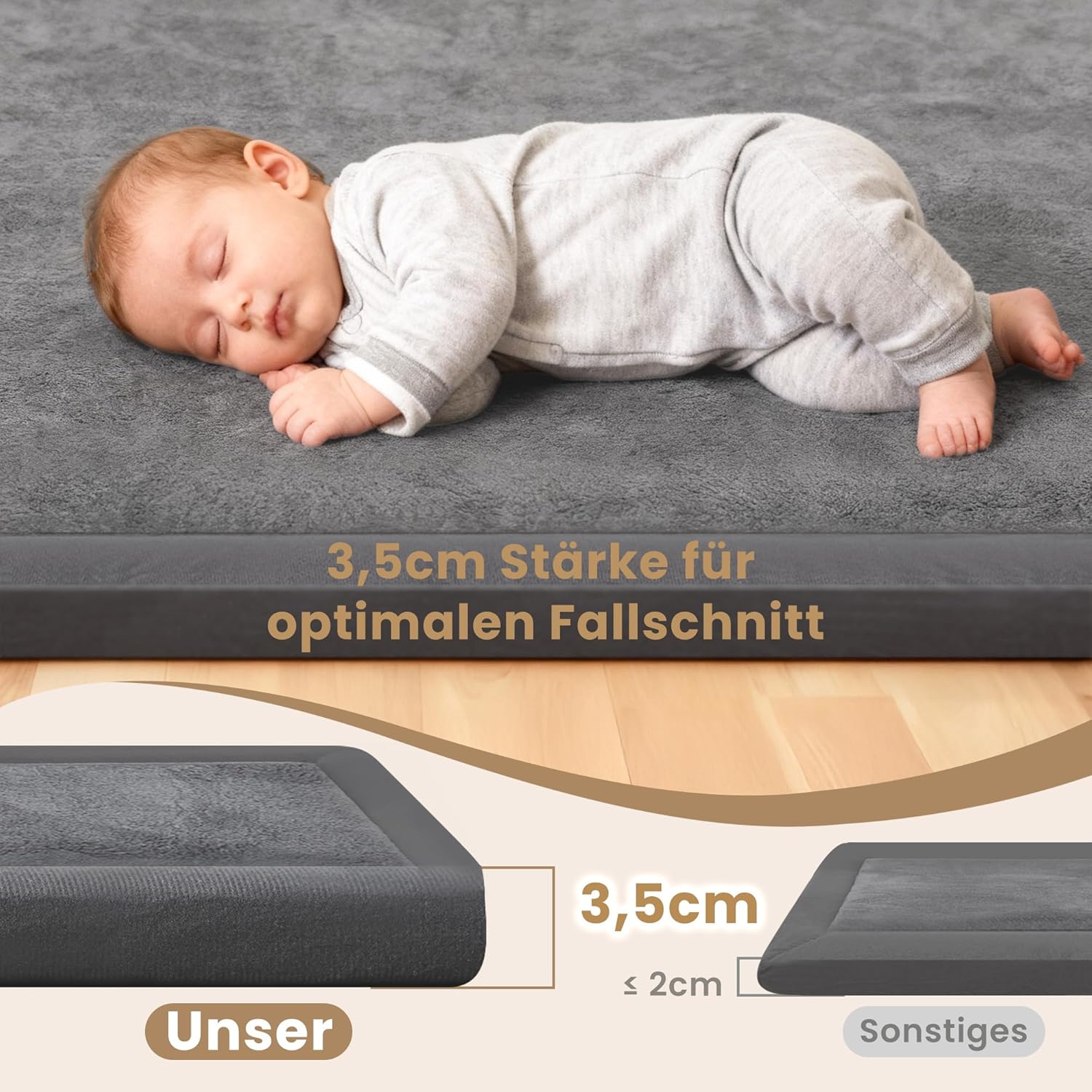 Thumbnail 2 de ACOMOPACK Baby Krabbelmatte 150x200x3,5 cm – große Spielmatte mit Schaumfüllung und rutschfester Unterseite (dunkelgrau)