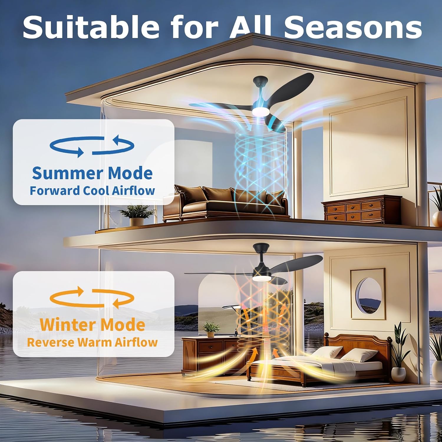 Detalle 2 de MuyuTc MY-CF01-L52-Black 52-Inch Ceiling Fan with Dimmable LED and Remote