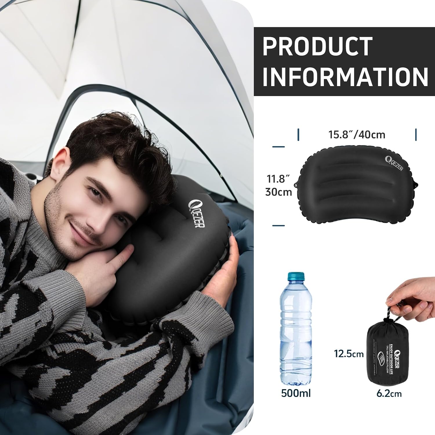Detalle 2 de QEZER Ultralight Sleeping Mat with Seperate Pillow – 100g, Compact Pad for Backpacking