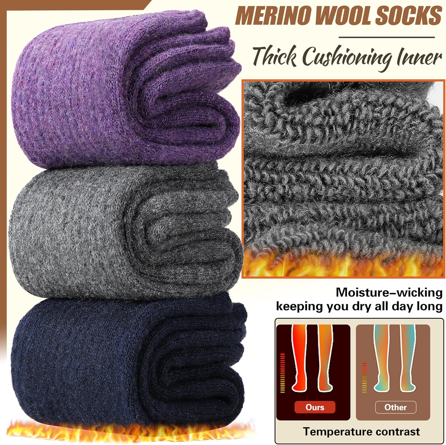 Detalle 2 de EBMORE Merino Wool Thermal Socks 5 Pairs