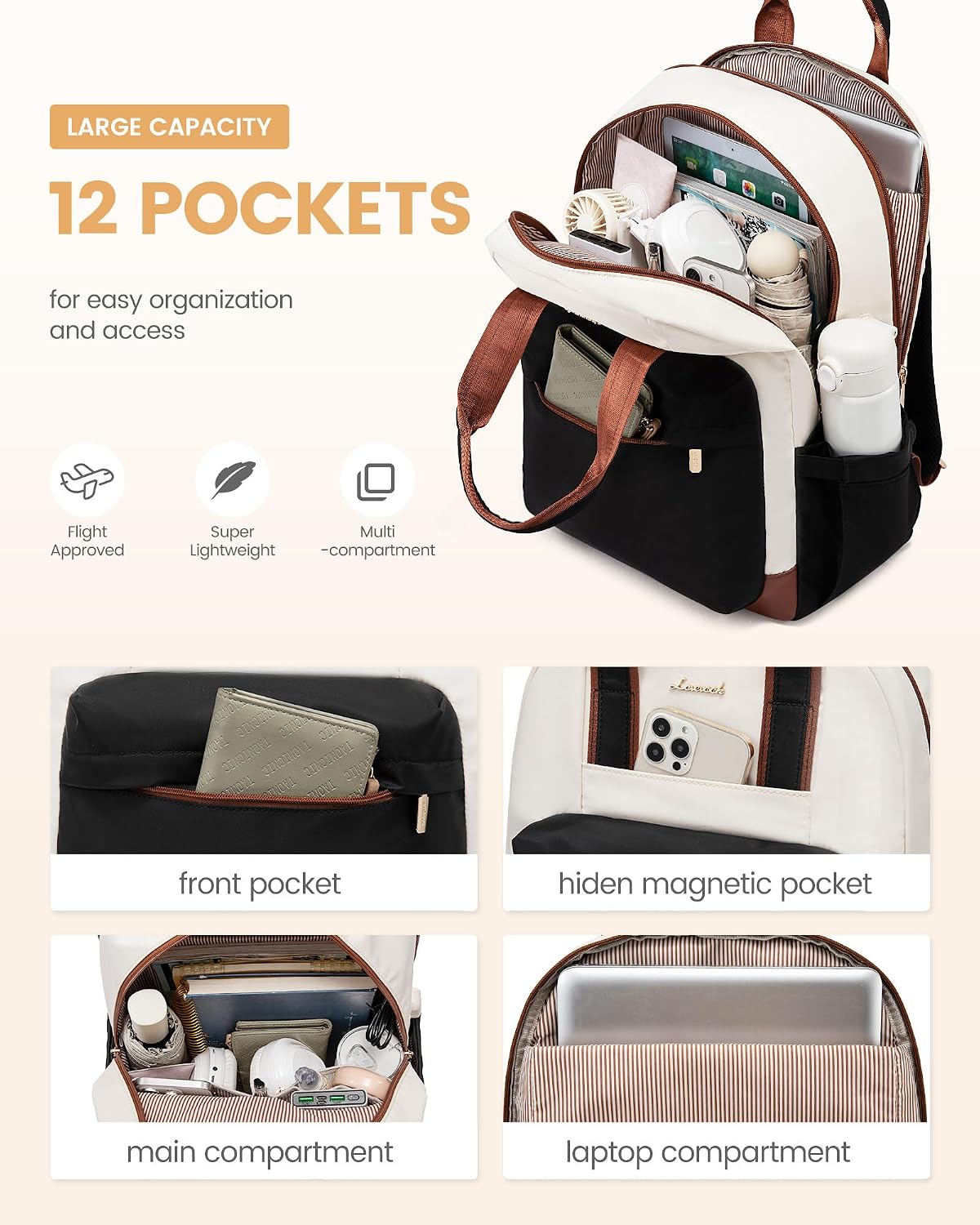Thumbnail 2 de LOVEVOOK Rucksack Damen mit Laptopfach für 15,6 Zoll (44 x 32 x 18 cm, wasserdicht, USB) – ideal für Schule, Büro & Reise
