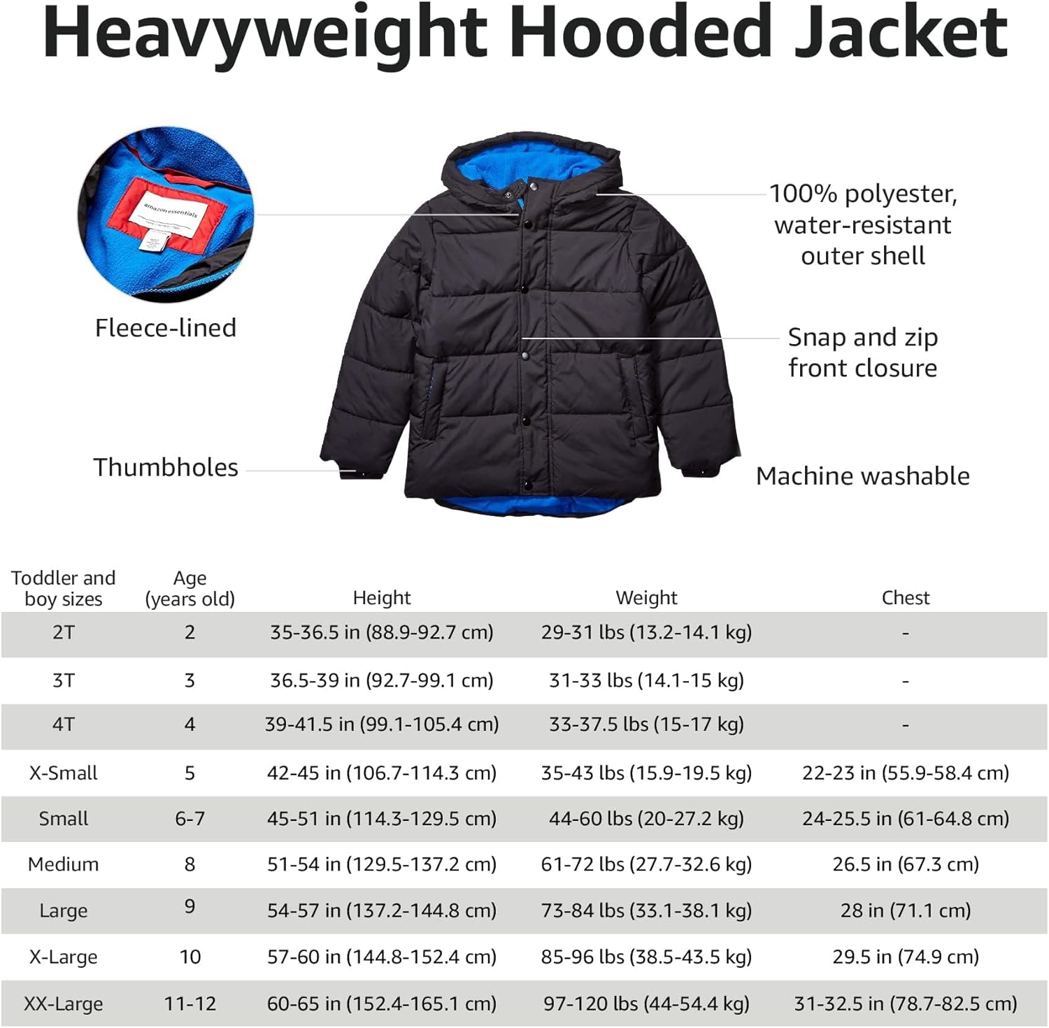 Thumbnail 2 de Amazon Essentials Babies, Toddlers, and Boys' Heavyweight Hooded Puffer Jacket