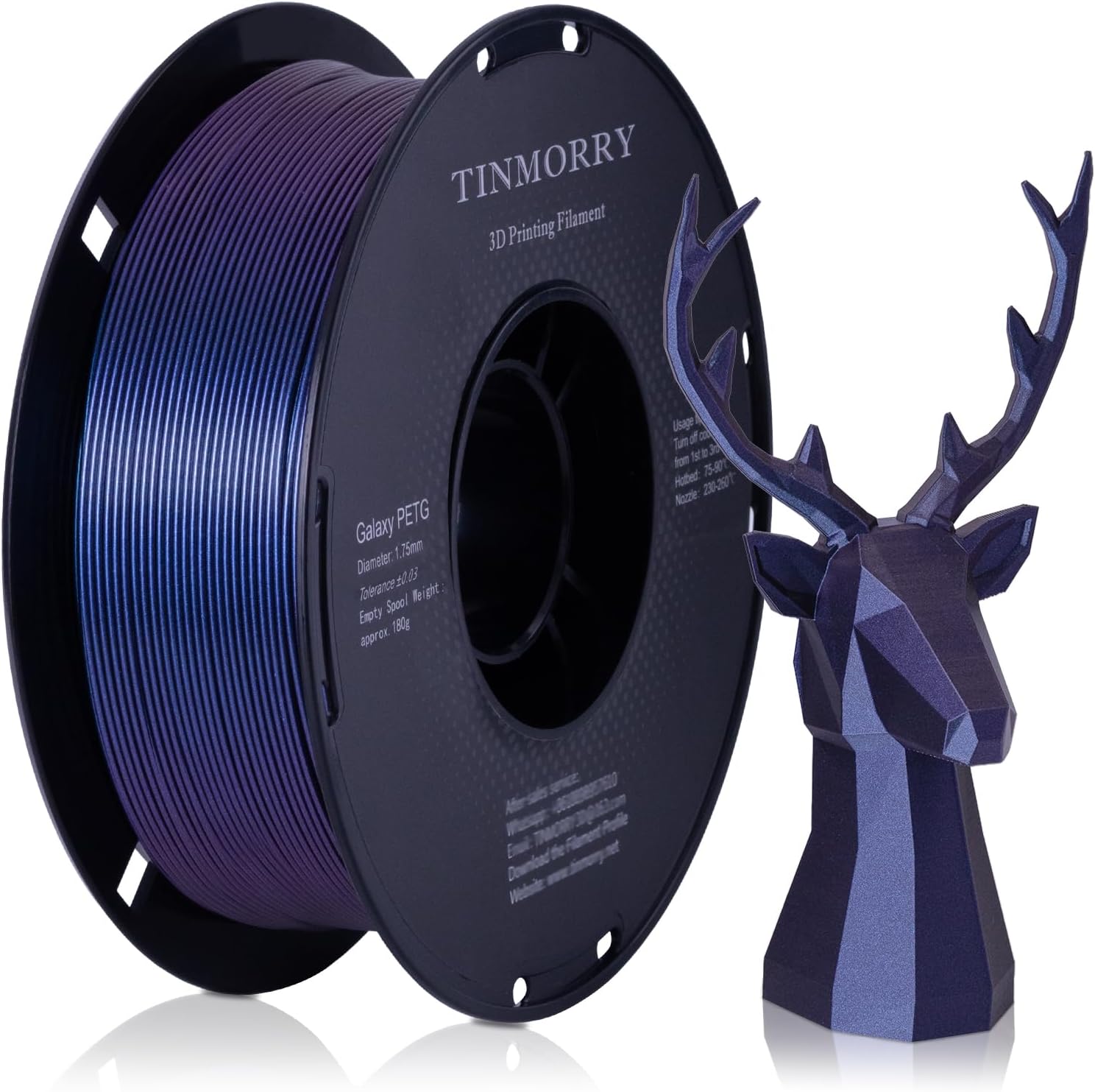 Detalle de TINMORRY PETG Filament 1,75 mm (Galaxy Jewel Blue) – 1 kg Spule für Bambu FDM-Drucker