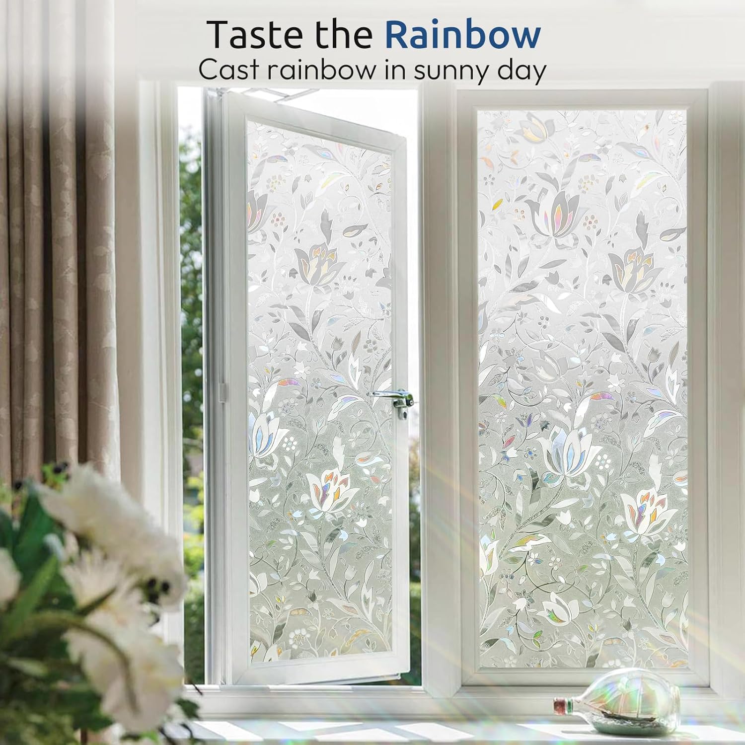 Thumbnail 4 de rabbitgoo Window Privacy Film with Rainbow Tulip Pattern (17.5" x 78.7")
