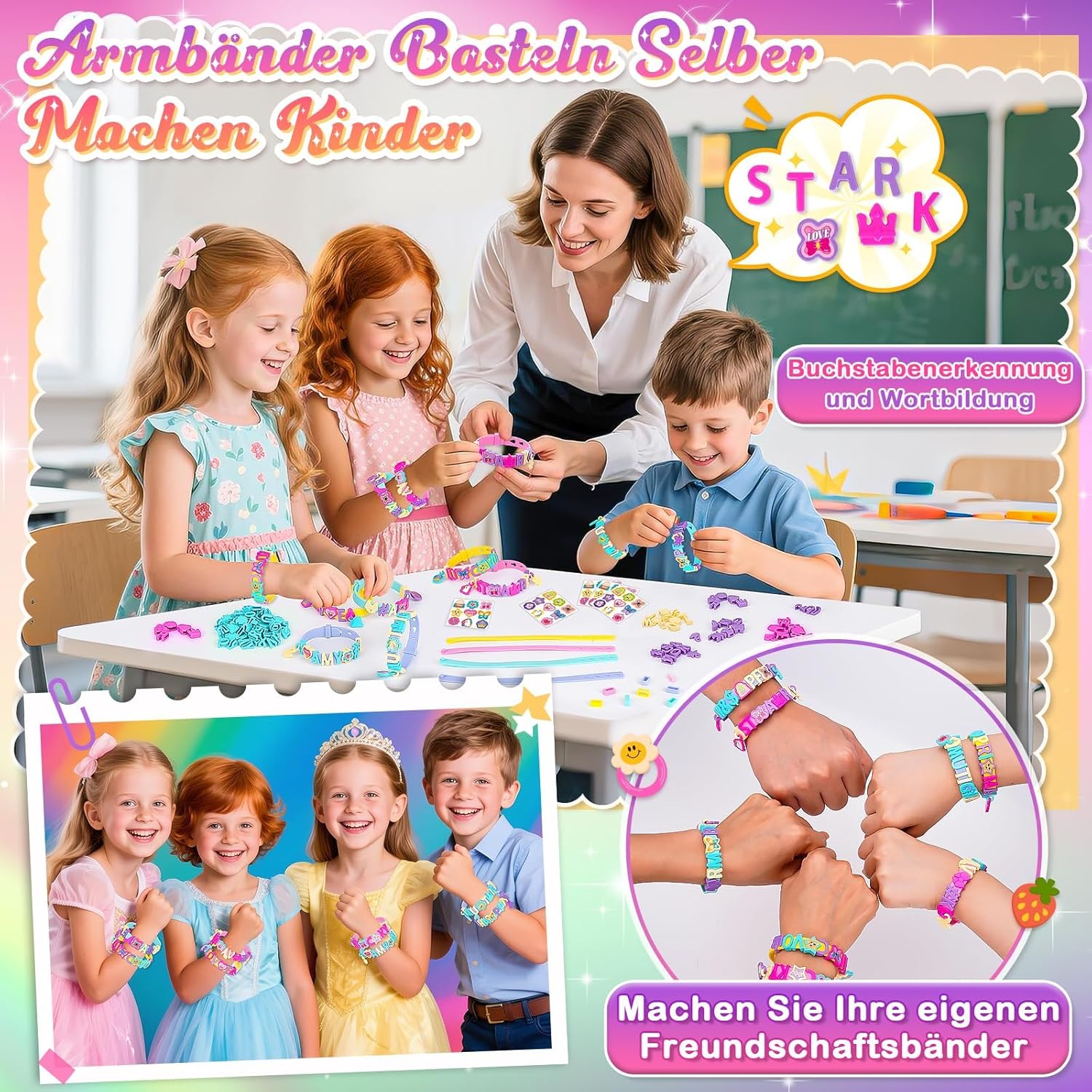 Detalle de Geschenk Mädchen 5–9 Jahre: Bastelset Freundschaftsarmbänder – Glitzer Armbänder Selber Machen