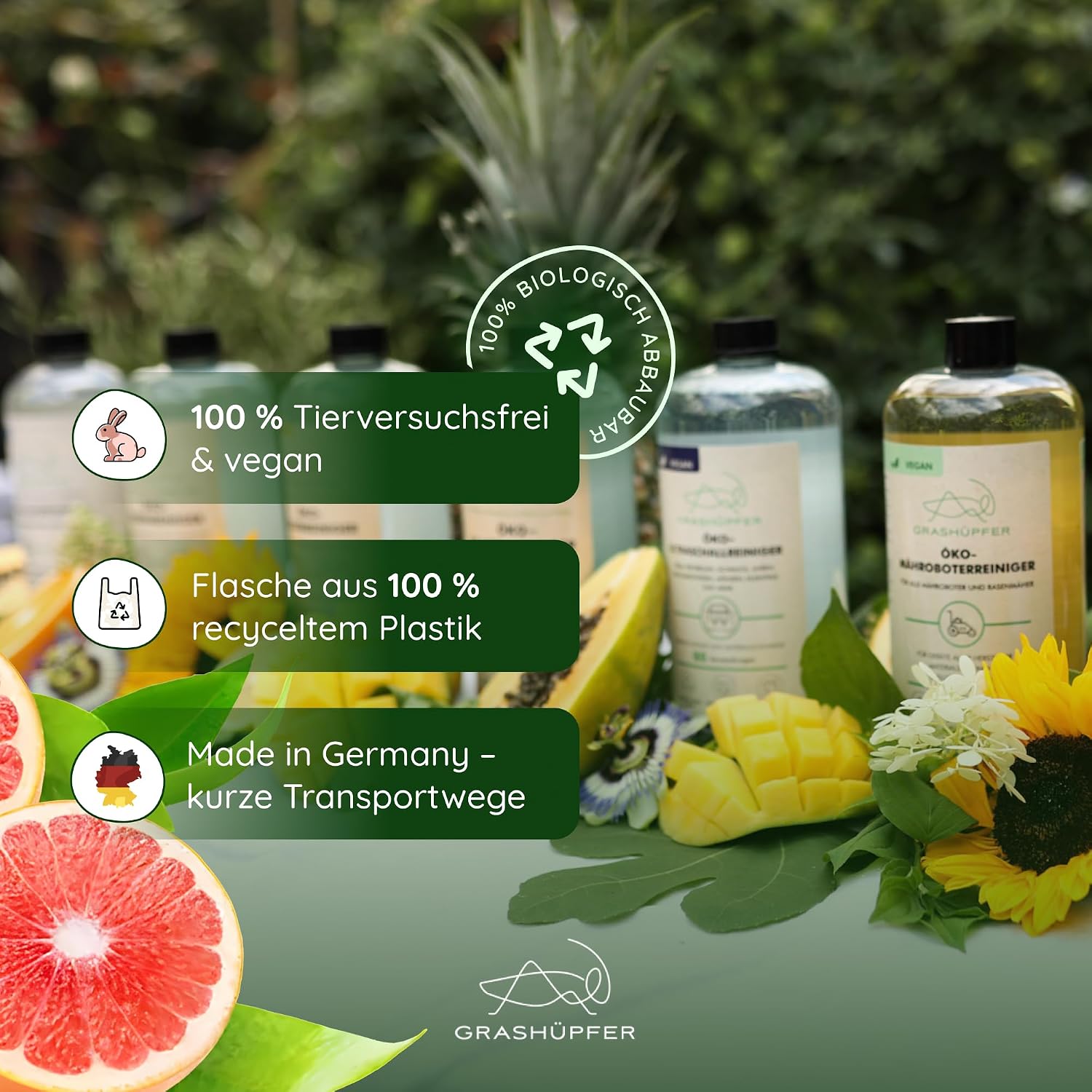 Detalle de GRASHÜPFER® Öko Bodenreiniger für Wischroboter 3 x 1000 ml