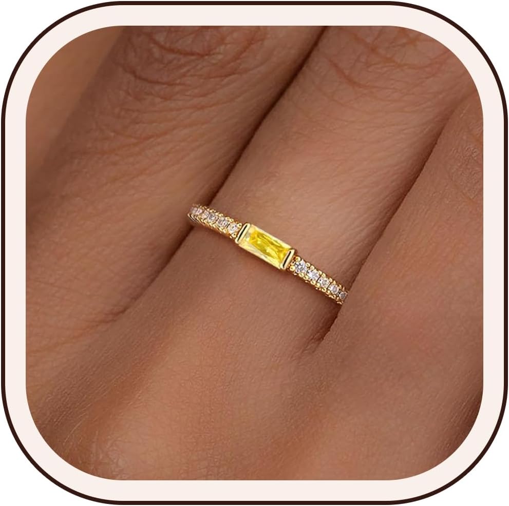 Detalle de ZOERAY Damen-Ring Gold wasserfest mit Geburtsstein (Aquamarin, Citrin, Peridot) und Zirkonia – 18K vergoldet, stapelbar