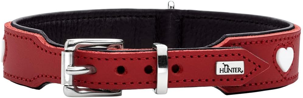 Detalle de Hunter Hundehalsband Love – roter/schwarzer Stil, handgefertigtes Rindsleder, Größe 65
