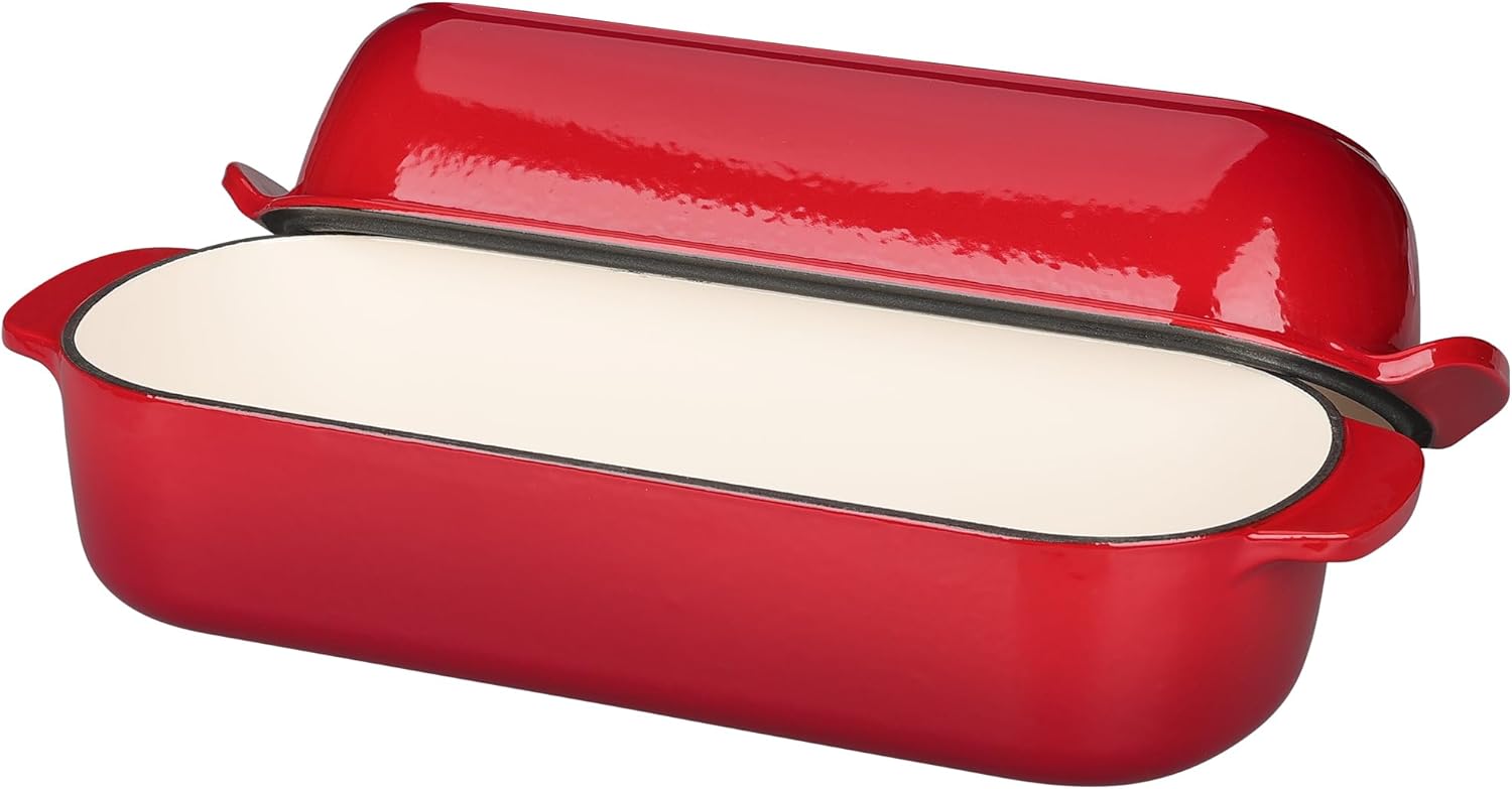 Detalle de EDGING CASTING Enameled Cast Iron Loaf Pan with Lid — 5 Qt, 12.5x5.5 inches, Red