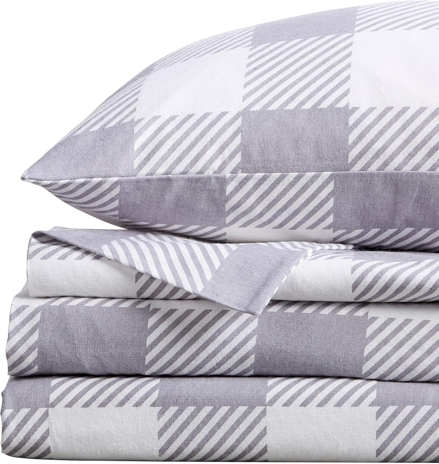 Thumbnail 3 de Market & Place Alpine Collection 100% Turkish Cotton Flannel Sheet Set (Full) — Buffalo Check Grey