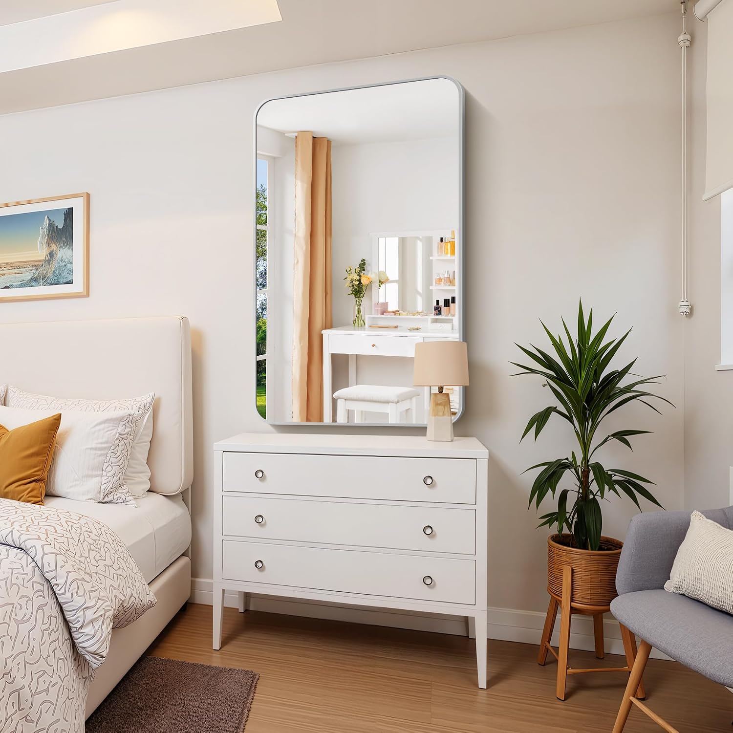 Thumbnail 6 de FORBATH 30x48 Inch Silver Bathroom Mirror with Aluminum Frame and Rounded Corners
