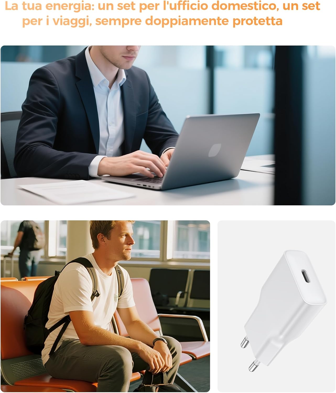 Thumbnail 6 de DEESOOCO caricatore piatto USB‑C da 20 W con cavo da 2 metri e spina USB‑A