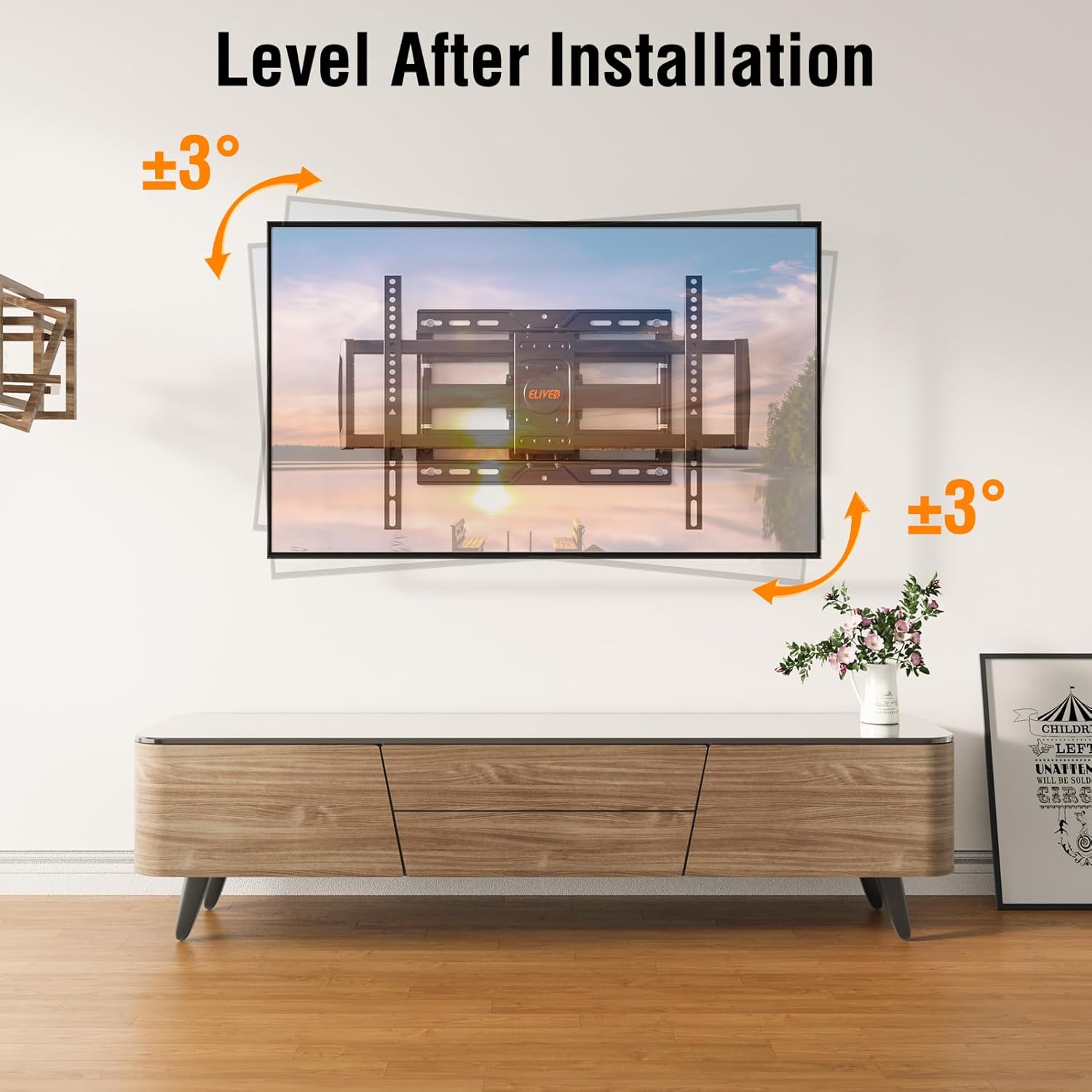 Thumbnail 4 de ELIVED TV Wall Mount for 37-82 Inch OLED/QLED TVs – Smooth Full Motion, 8 Ball Bearings, Up to 16.3" Extension, Max VESA 600x400mm
