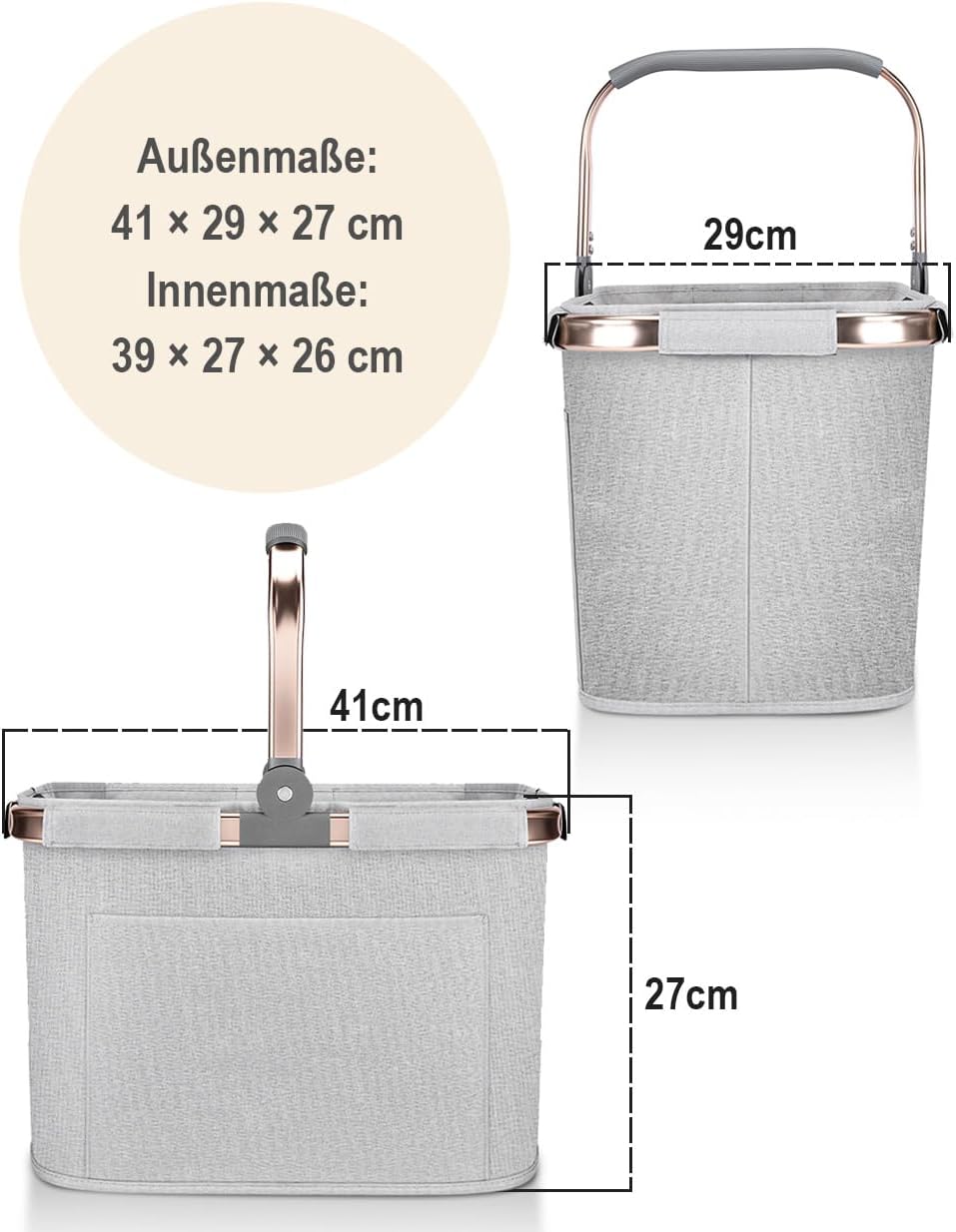 Thumbnail 6 de 30L faltbarer, stabiler Einkaufskorb mit Aluminiumgriff – Groß, klappbar und vielseitig
