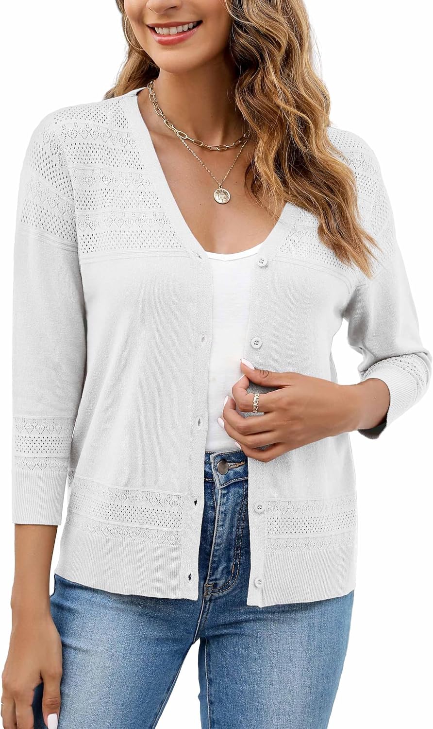 Detalle 1 de Neineiwu Strickjacke Damen V-Ausschnitt 3/4