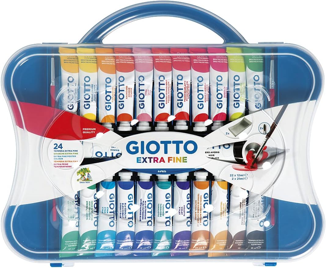 Detalle de GIOTTO Tempera – Valigetta con 24 Tubetti Ultrafine Concentrata 12 ml, 2 Pennelli e Tavolozza Estraibile