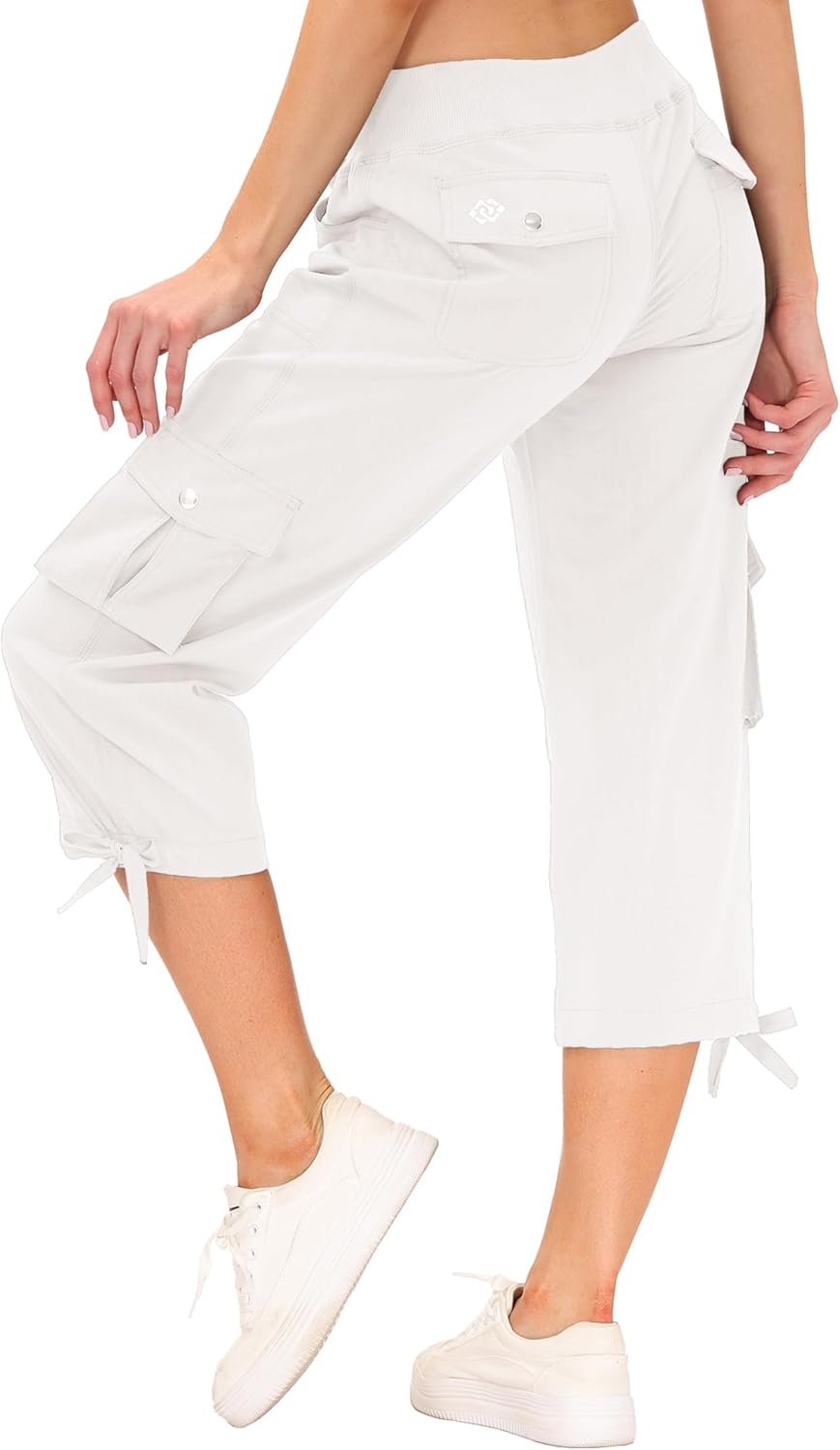 Detalle de JINSHI Damen Sommer Cargohose 3/4 – Freizeithose mit Mehrfach-Taschen