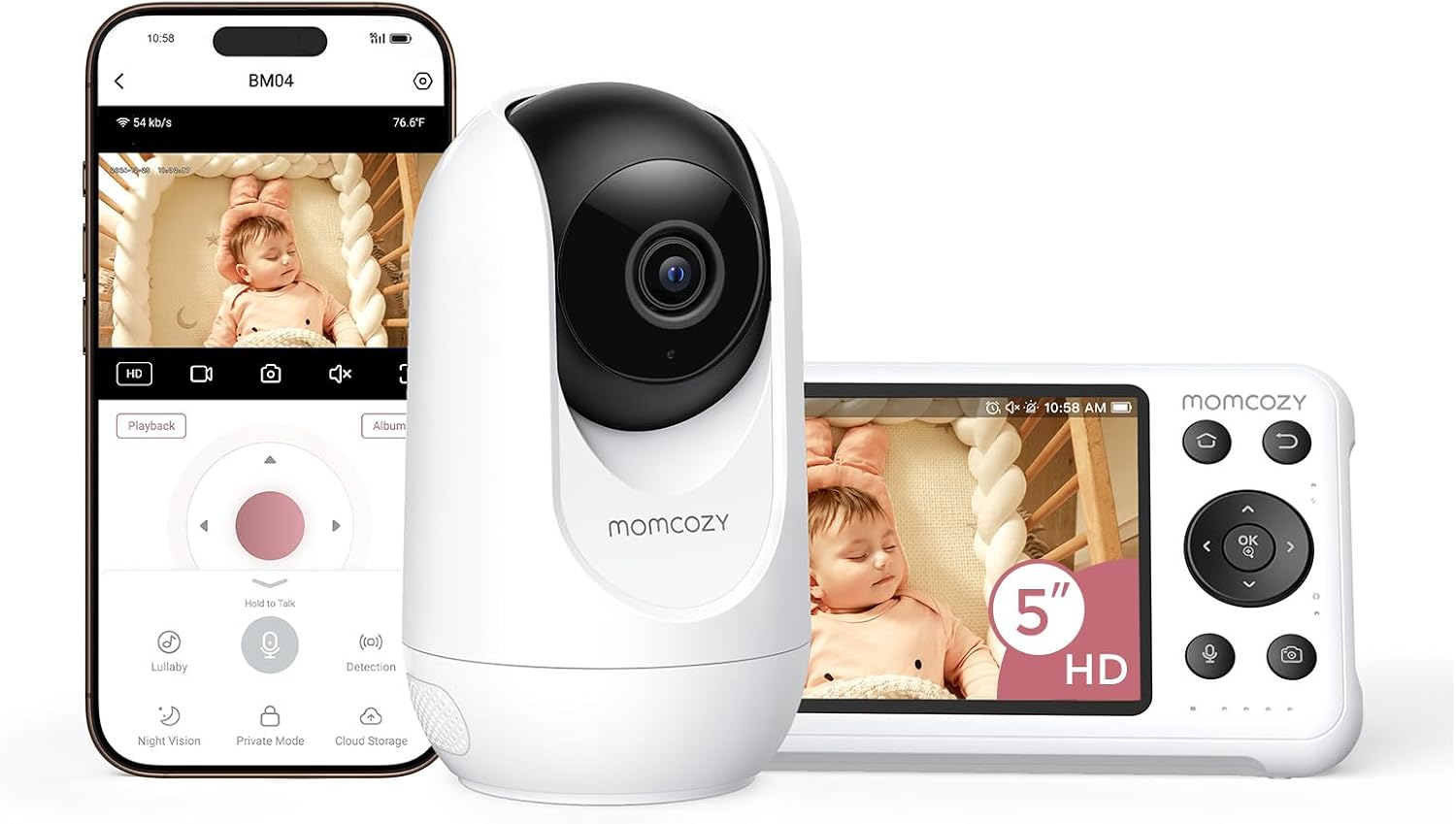 Detalle de momcozy Smart WiFi Baby Monitor with 1080P HD Screen, motion & cry alerts