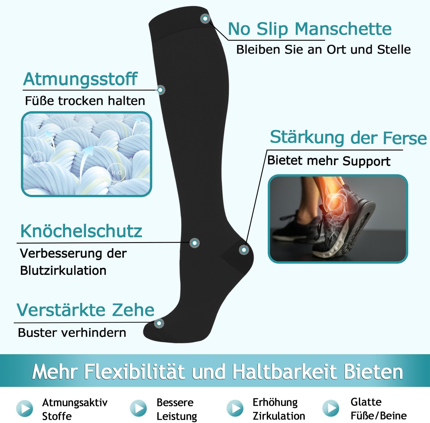 Detalle de ACTINPUT Kompressionsstrümpfe Damen und Herren – 7 Paar Kniestrümpfe mit nahtloser Zehenpartie