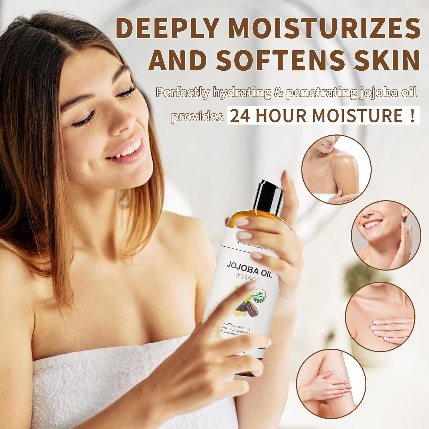 Detalle de MAYJAM Jojobaöl Bio 473 ml – Reines Jojobaöl, kaltgepresst, vielseitig für Haut, Haar und Körper